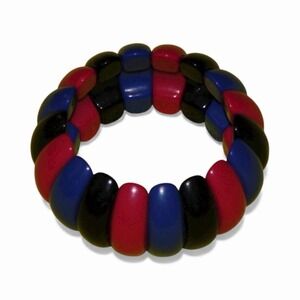 Vintage Avon Stretch Chunky Plastic Bracelet in Blue, Black‎ & Pink 1986 Box